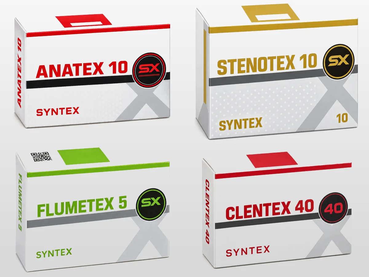 Syntex Labs product line: Anatex, Stenotex, Flumetex and Clentex